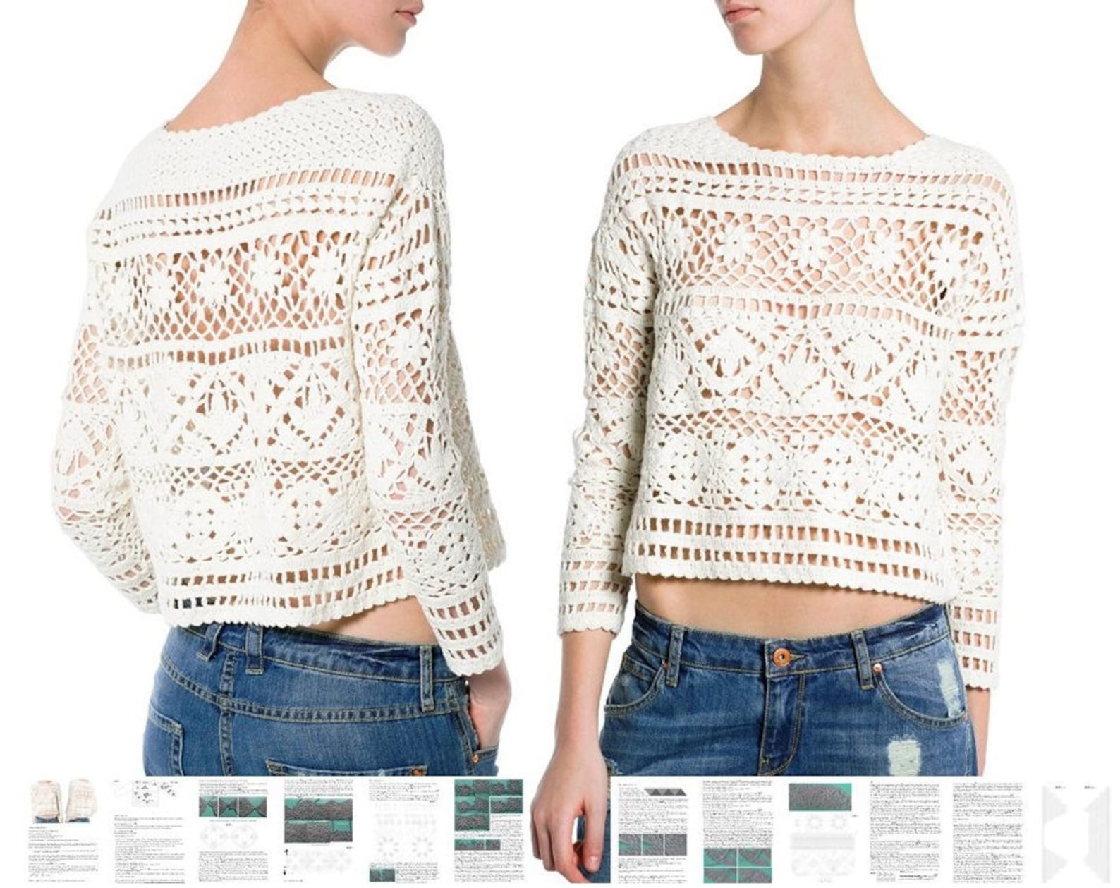 Crochet Crop Sweater PATTERN sizes S3XL Written Tutorial Etsy
