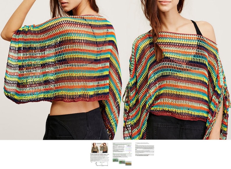 Crochet poncho PATTERN - Pdf in ENGLISH Now free shipping crochet Very popular to off shoulder