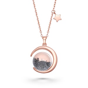 Authentic Moon Rock Crescent Series Necklace (From Lunar Meteorite NWA 11788)--18K Rose Gold