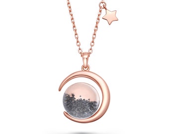 Authentic Moon Rock Crescent Series Necklace (From Lunar Meteorite NWA 11788)--18K Rose Gold