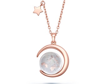 Real Moon Dust Meteorite Necklace (From Lunar Meteorite NWA 5000) in 18K Rose Gold