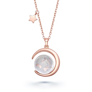 Real Moon Dust Meteorite Necklace (From Lunar Meteorite NWA 5000) in 18K Rose Gold