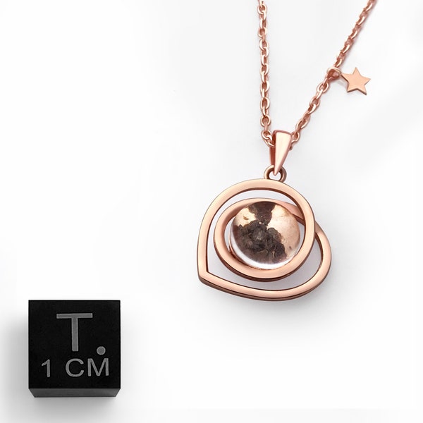 Real Mars Meteorite Necklace (From Martian Meteorite NWA 6963) in 18k Rose Gold