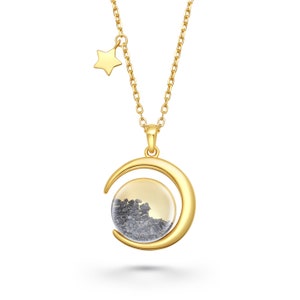 Authentic Moon Rock Crescent Series Necklace (From Lunar Meteorite NWA 11788)--18K Gold