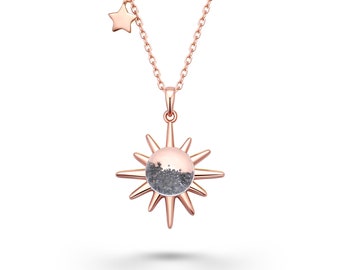 Authentic Moon Rock Eclipse Series Necklace (From Lunar Meteorite NWA 11788)--18K Rose Gold