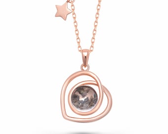 Authentic Mars Meteorite Fragment Heart Series Necklace (From Martian Meteorite NWA 6963)--18K Rose Gold