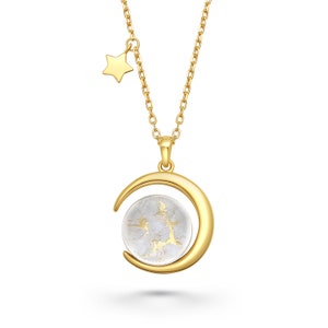 Authentic Moon Dust Crescent Series Necklace (From Lunar Meteorite NWA 5000)--18K Gold