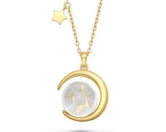 Authentic Moon Dust Crescent Series Necklace (From Lunar Meteorite NWA 5000)--18K Gold