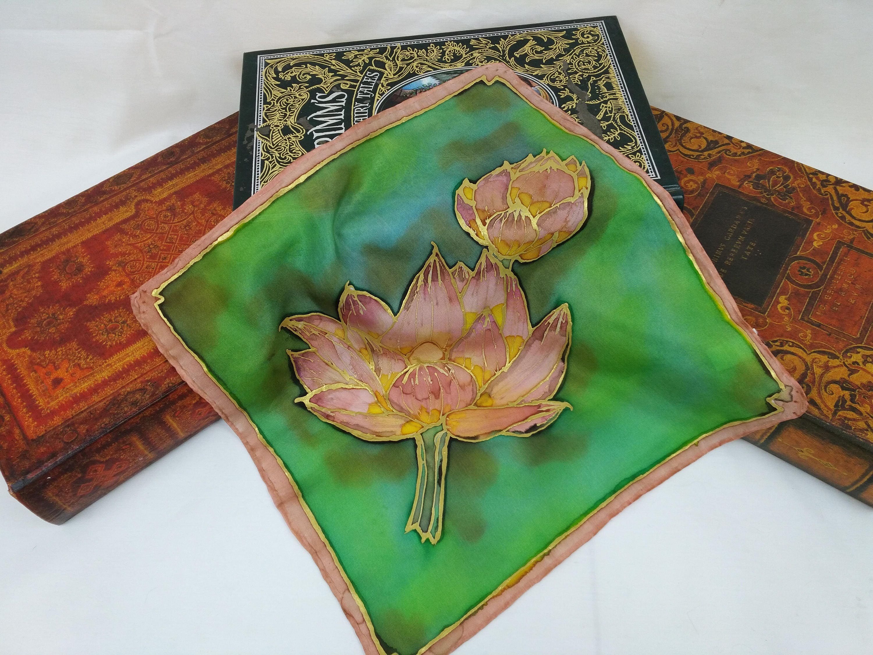 Lotus and Bud: 12 X 12 Handkerchief/ Pocket Square, Silk Art - Etsy