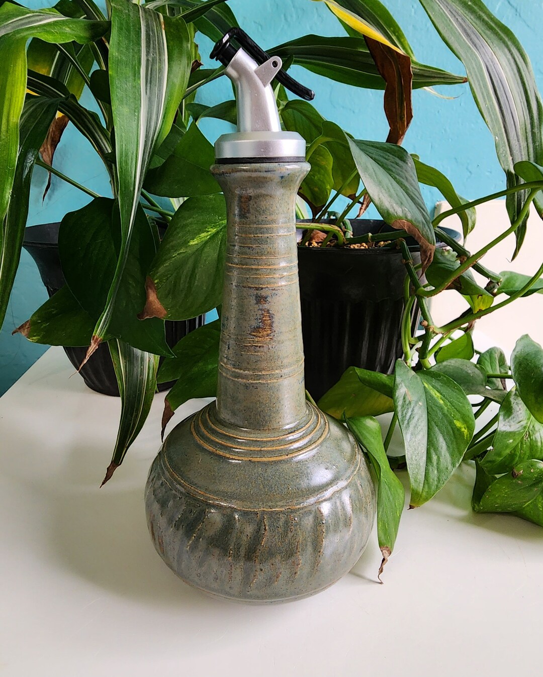 Handmade Smokey Valley Ceramic Olive Oil Bottle Etsy