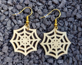 Spiderweb Earrings, Wooden Earrings, Dangle Earrings, Fish Hook Earrings