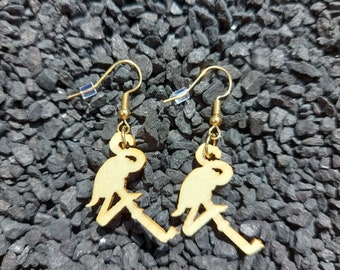 Flamingo Earrings, Wooden Earrings, Dangle Earrings, Fish Hook Earrings