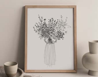 Drawn Illustration Oh Mon Bouquet - A4 Poster - Modern Herbarium - Edition made by hand and in Indian ink - monocotyledonous