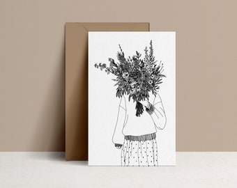 Illustrated postcard - Fern // Adiantum Capillus - Drawing by hand - limited edition and numbered - monocotylédone