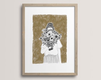 Olive Illustration, A4 Poster, Limited and numbered print - Made by hand, with Indian ink and wax pastel, monocotyledon