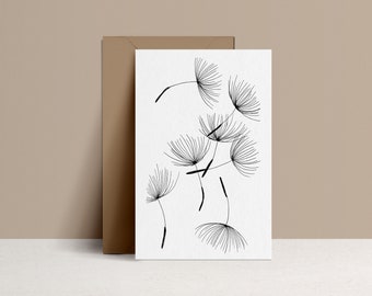 Carte de vœux et enveloppe Kraft, fleur de pissenlit, Illustration noire & blanche, dessinée à la main, carte de vœux, monocotylédone