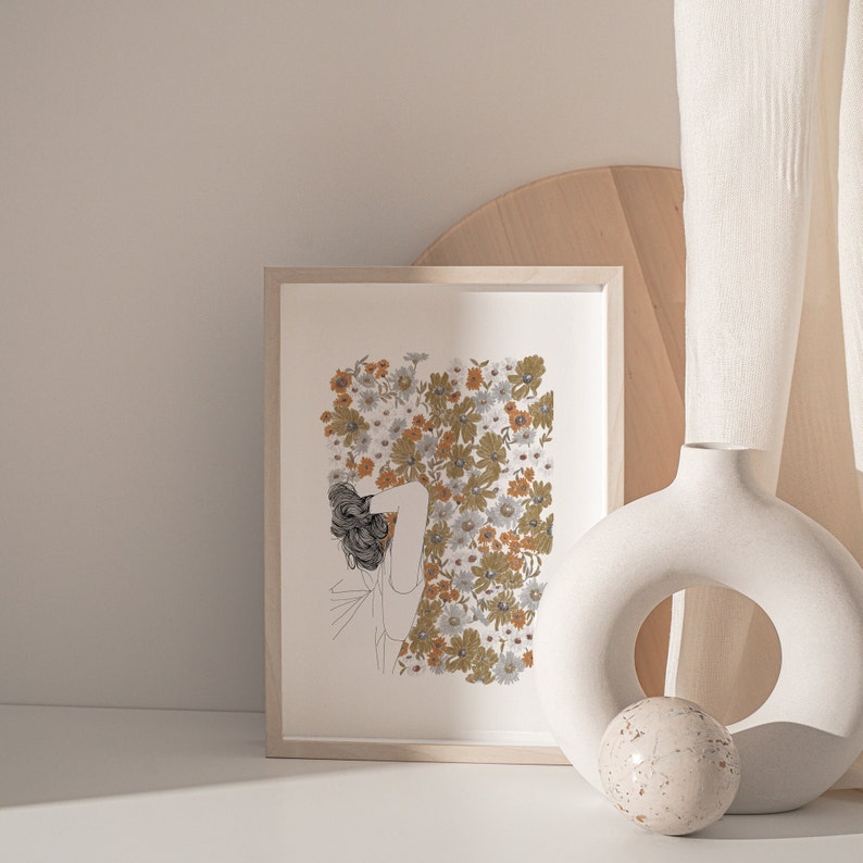 Illustration Echinacea, Affiche A4, Tirage limité et numéroté Réalisée à la main, à l'encre de chine et pastel cire, monocotylédone image 3