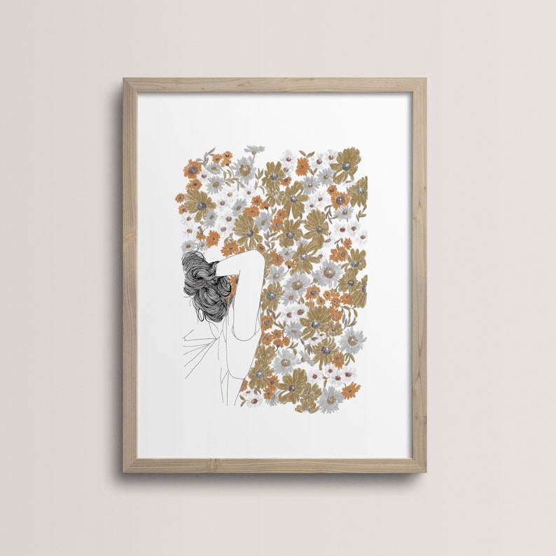 Illustration Echinacea, Affiche A4, Tirage limité et numéroté Réalisée à la main, à l'encre de chine et pastel cire, monocotylédone image 1