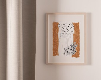 Ocher Illustration, A4 Poster, Limited and numbered print - Made by hand, with Indian ink and wax pastel, monocotyledon