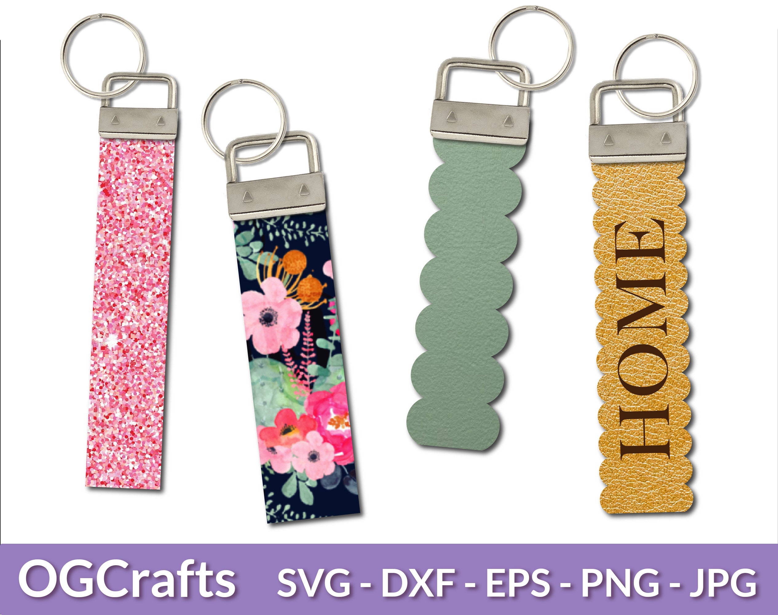 Key Fob SVG, Wristlet Fob Template, Faux Leather SVG Bundle, Scallope…