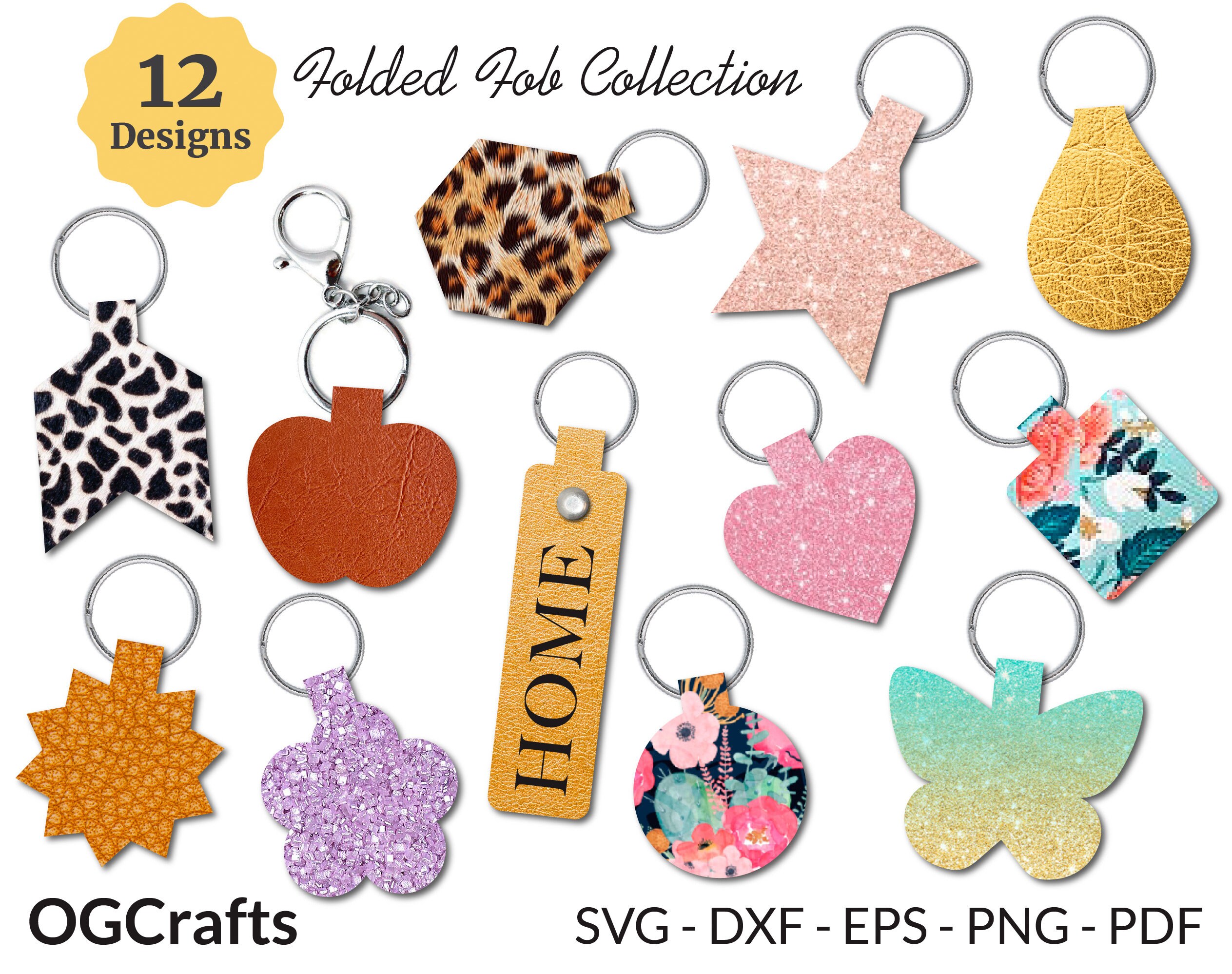 Key Fob SVG, Keychain Template, Faux Leather SVG Bundle, Cricut Folde…