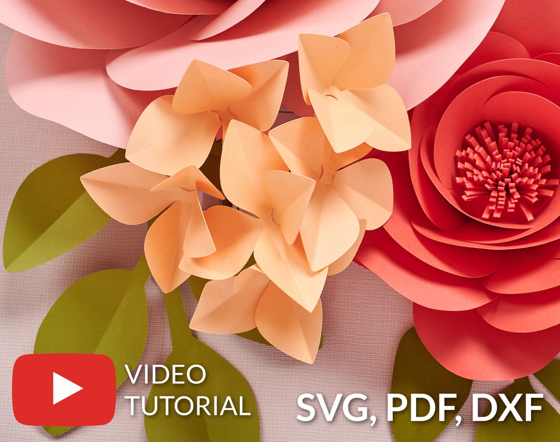 Hydrangea Paper Flower SVG Small Paper Flowers Template Wall | Etsy