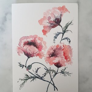 Watercolour poppy greetings card