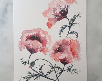 Watercolour poppy greetings card