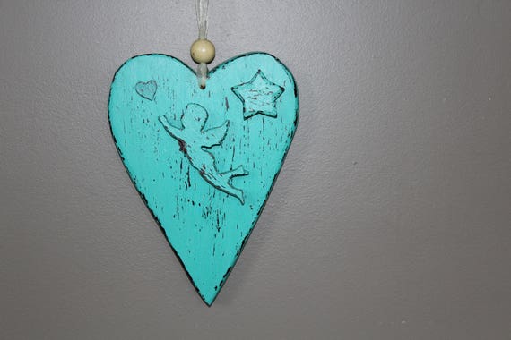 Décoration Mural Coeur Bois Peint Et Vernis Ornement étoile Coeur