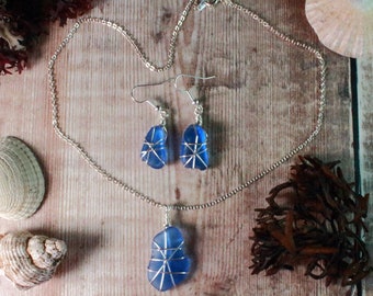 Irish Sea Glass Jewelry Set, Matching Jewellery, Sea Glass Earrings, Irish Gifts, Celtic Necklace, Ocean Fashion,