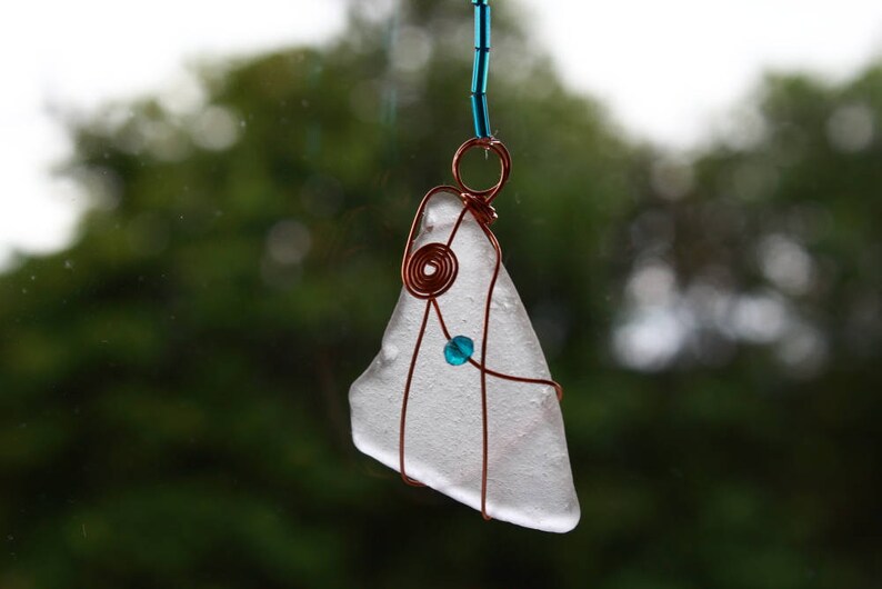 Sea Glass Crafts Sea Glass Ornament Sea Lover Gift Genuine Sea Glass Wire Work Beaded Suncatcher Boho Suncatcher Sea Glass Suncatcher