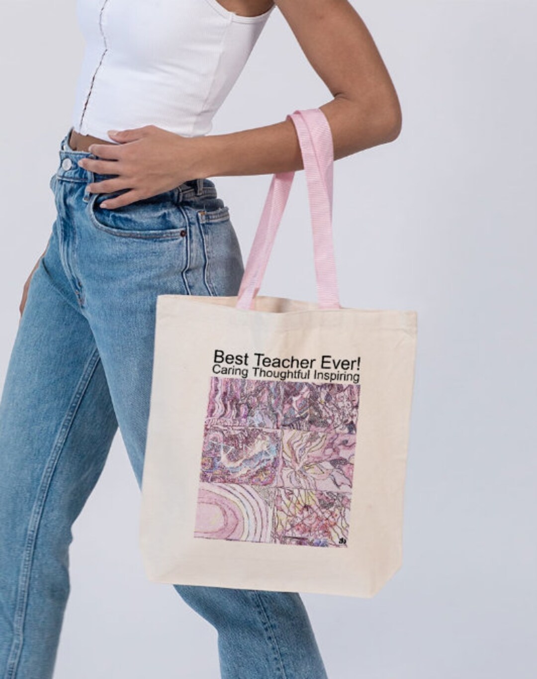 Best Teacher Ever Block Canvas Tote With Contrast-color - Etsy