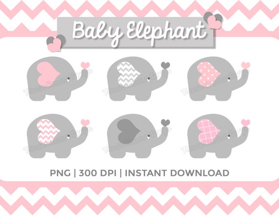 Baby Elephant Clipart Elephant Clipart Pink Baby Shower Etsy