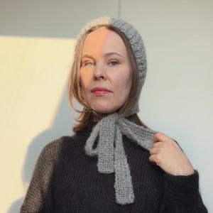 Light Gray Wool Bonnet | Hand Knit Adult Hat | Cozy Winter Bonnet for Women