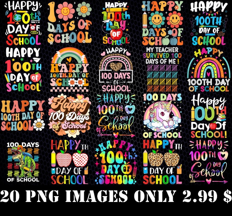 Happy 100th Days of School PNG, Colorful Png, 100th Day of School Teacher Png, Back to School