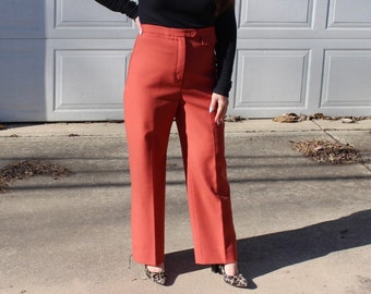 70s 80s High Rise Burnt Orange Pants | Size Medium High Waist Pants | Women's High Rise Trousers