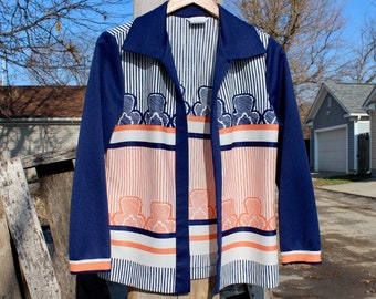 70s Vintage Disco Shirt: Long Sleeve Polyester Blouse, Women's Small