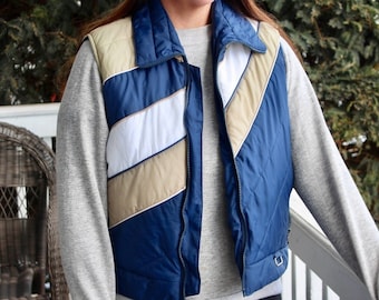 Vintage 70s Puffer Vest: Unisex Quilted Down Vest, Size Small