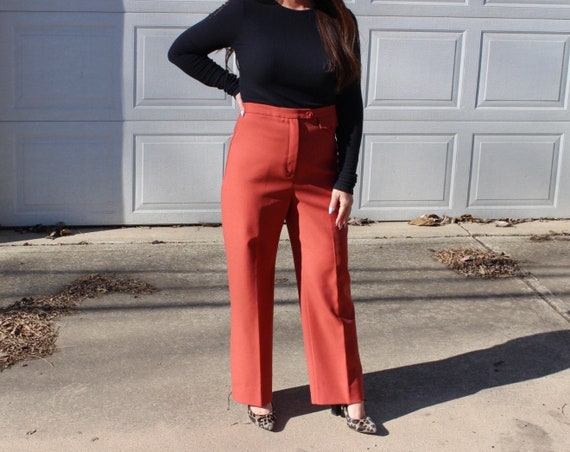 70s 80s High Rise Burnt Orange Pants | Size Mediu… - image 1