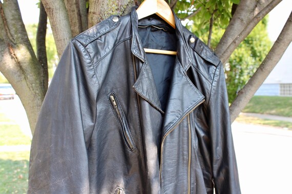 Large Men's Vintage Leather Moto Jacket | black l… - image 6