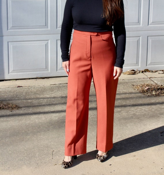 70s 80s High Rise Burnt Orange Pants | Size Mediu… - image 5