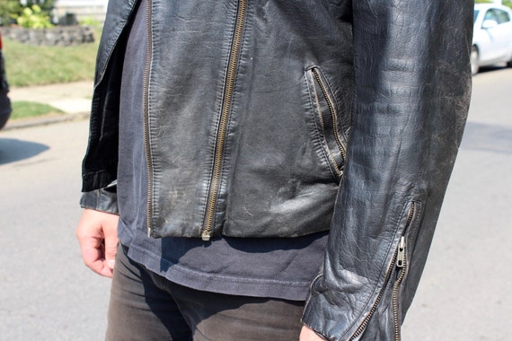 Large Men's Vintage Leather Moto Jacket | black l… - image 3