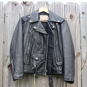 Small Women&#39;s Leather Motorcycle Jacket | Vintage Black Leather Jacket | Women&#39;s Leather Jacket | Vintage Ladies Riding Jacket