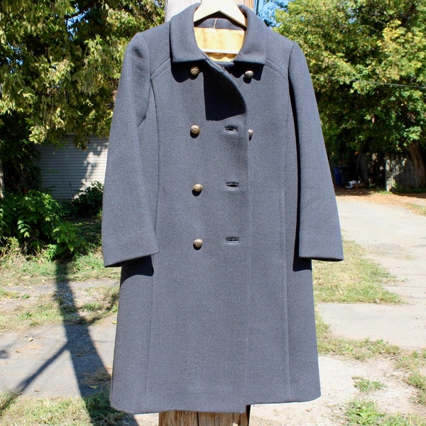 60s 70's Blue Grey Peacoat Wool Jacket | Women's 1960's Vintage MILITARY Style Wool Coat / OVERCOAT