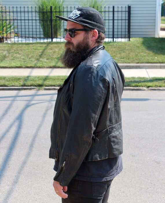 Large Men's Vintage Leather Moto Jacket | black l… - image 5