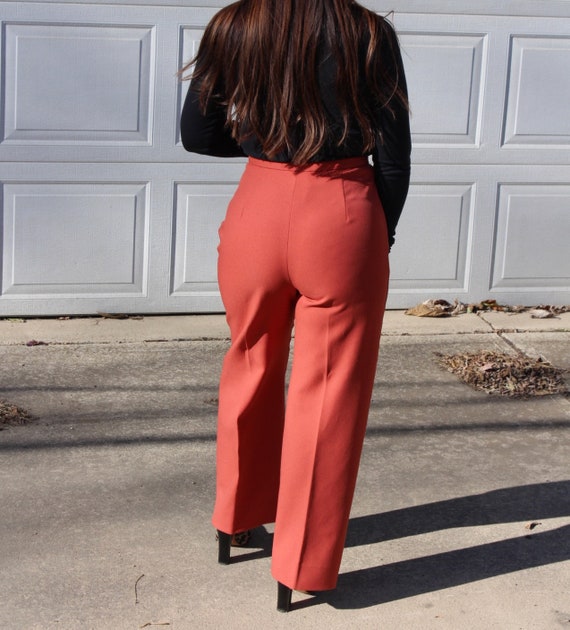 70s 80s High Rise Burnt Orange Pants | Size Mediu… - image 3
