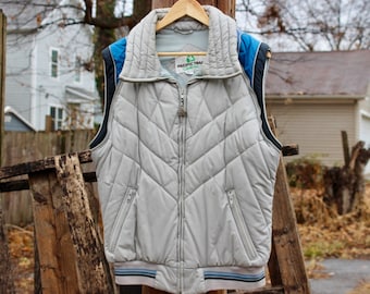 70s Vintage Puffer Vest: Unisex Convertible Jacket, Size Large