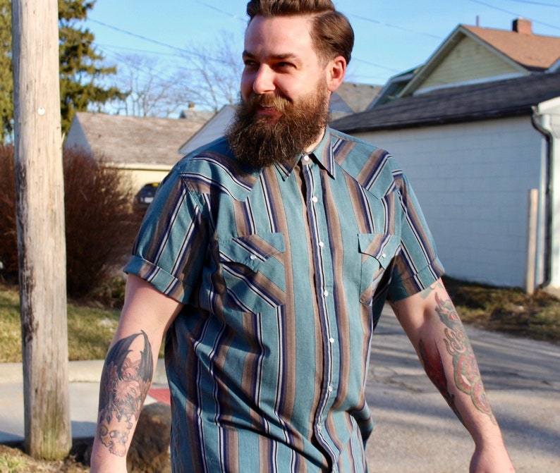 80s Vintage Stripe Button Down Shirt