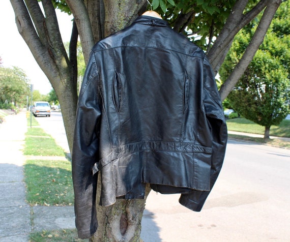 Large Men's Vintage Leather Moto Jacket | black l… - image 2