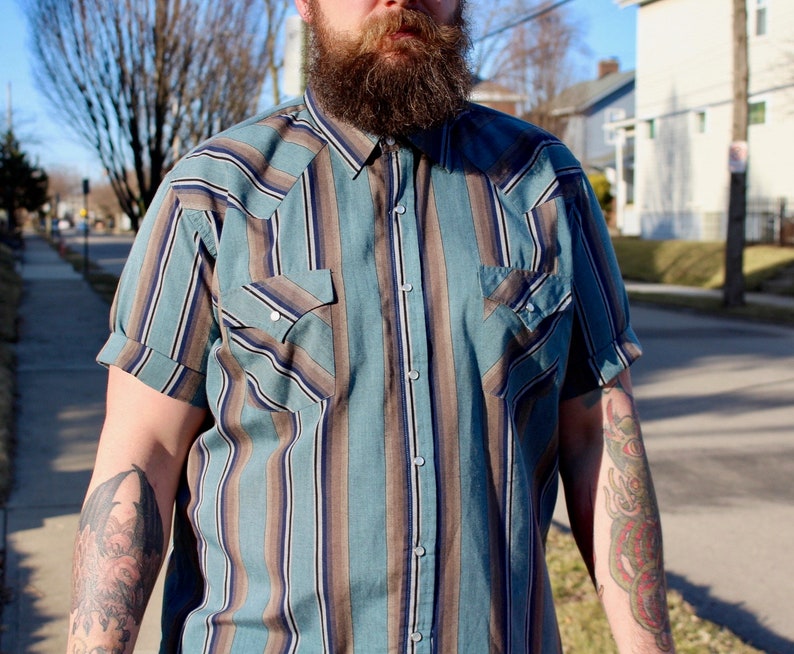 80s Vintage Stripe Button Down Shirt